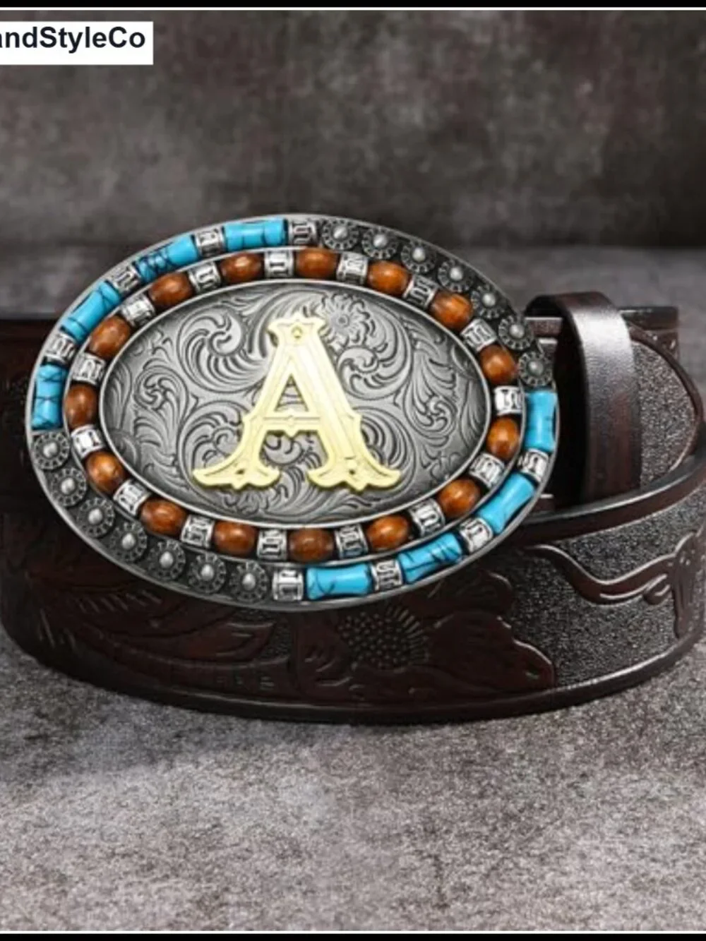 Western Initial Letter Belt Buckle, Native American Turquoise Zinc Alloy Jeans